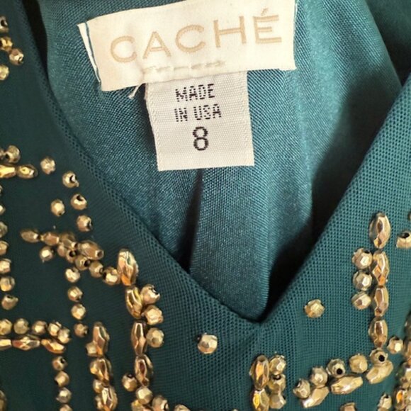 Cache Green and Gold Beaded Mini Dress, Size 8 - Picture 4 of 5